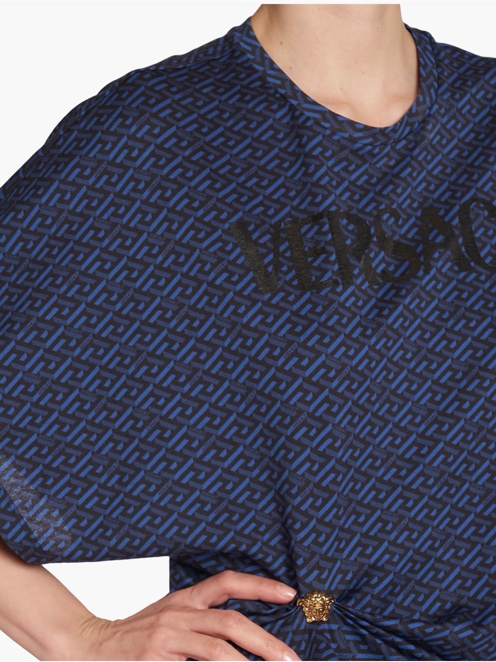 Versace Navy Blue and Black Logo Short Sleeve Top - Picture 6 of 8